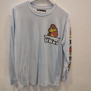 Trippy Vibes Mushroom Sz Large Long Sleeve T Shirt Blue RGSTR Graphic Front Back